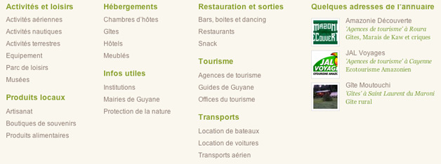 Annuaire du tourisme et des loisirs de Guyane Nouveau menu de l'annuaire du tourisme et des loisirs de Guyane