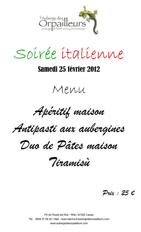 Soirée Italienne à l'Auberge des Orpailleurs Soirée Italienne à l'Auberge des Orpailleurs